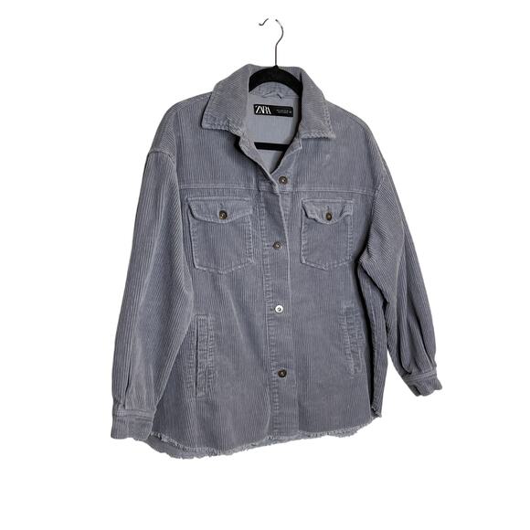 Zara Blue Corduroy Shacket Raw Hem Small - Picture 3 of 8